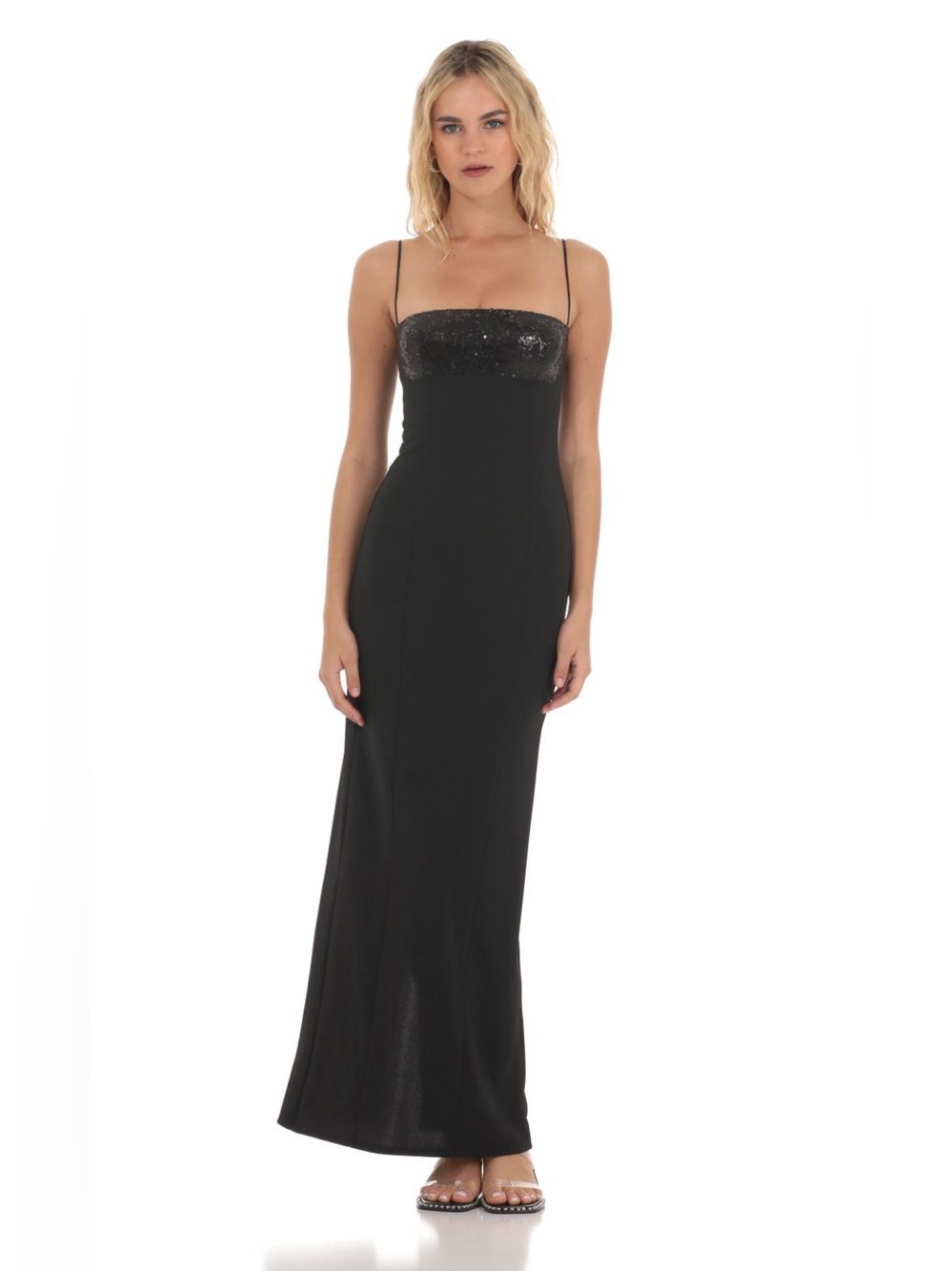 NEW Lucy in the Sky - Sequin Square Neck Maxi Dress in Black